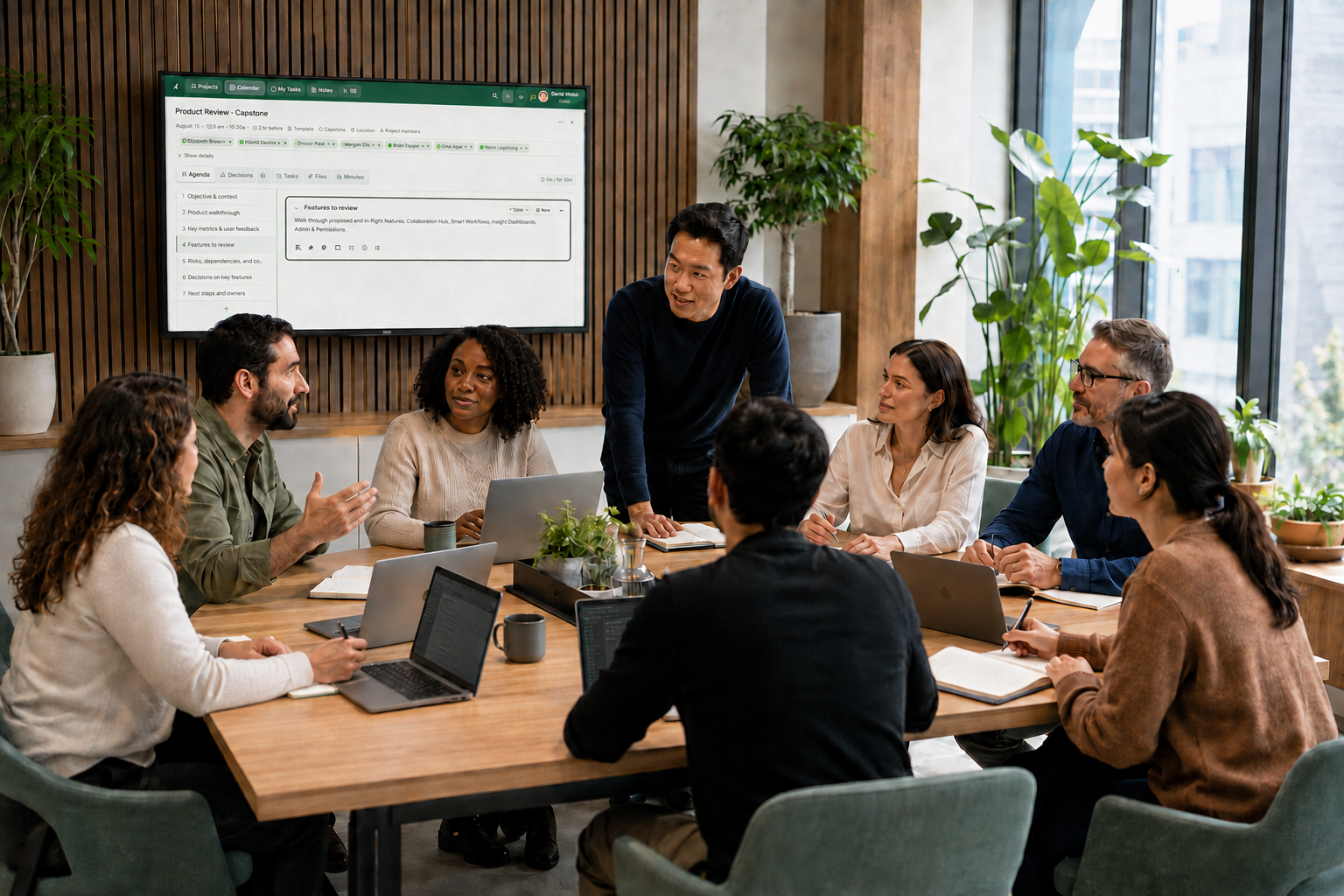 Colleagues collaborating around a table