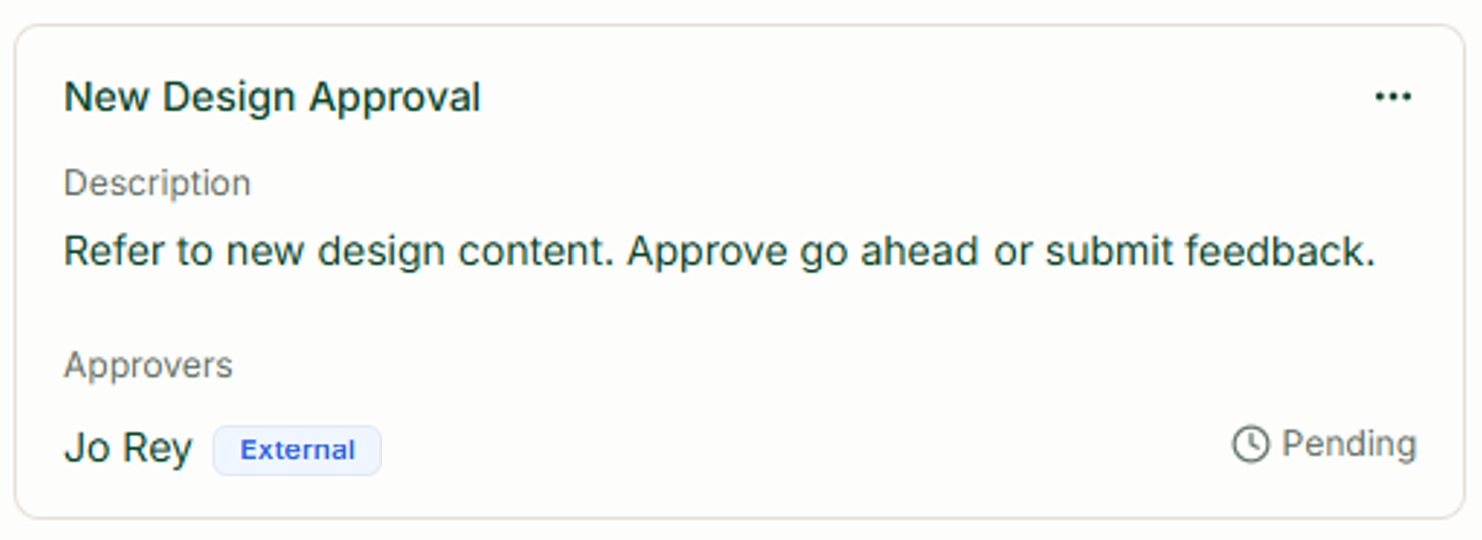 New Design Approval decision with an external approver and Pending status